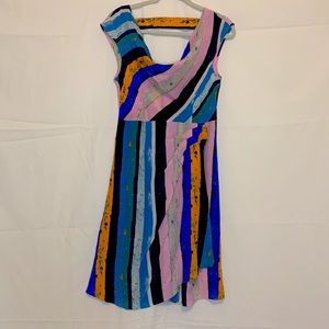 Silk party dress with artistic stripes